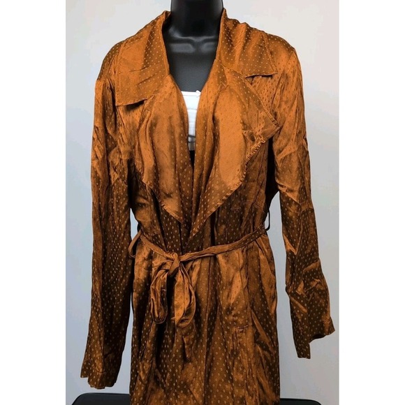 torrid Jackets & Blazers - TORRID Copper Jacquard Belted Open Front Long Sleeves Trench Coat Size 0 12 NWT